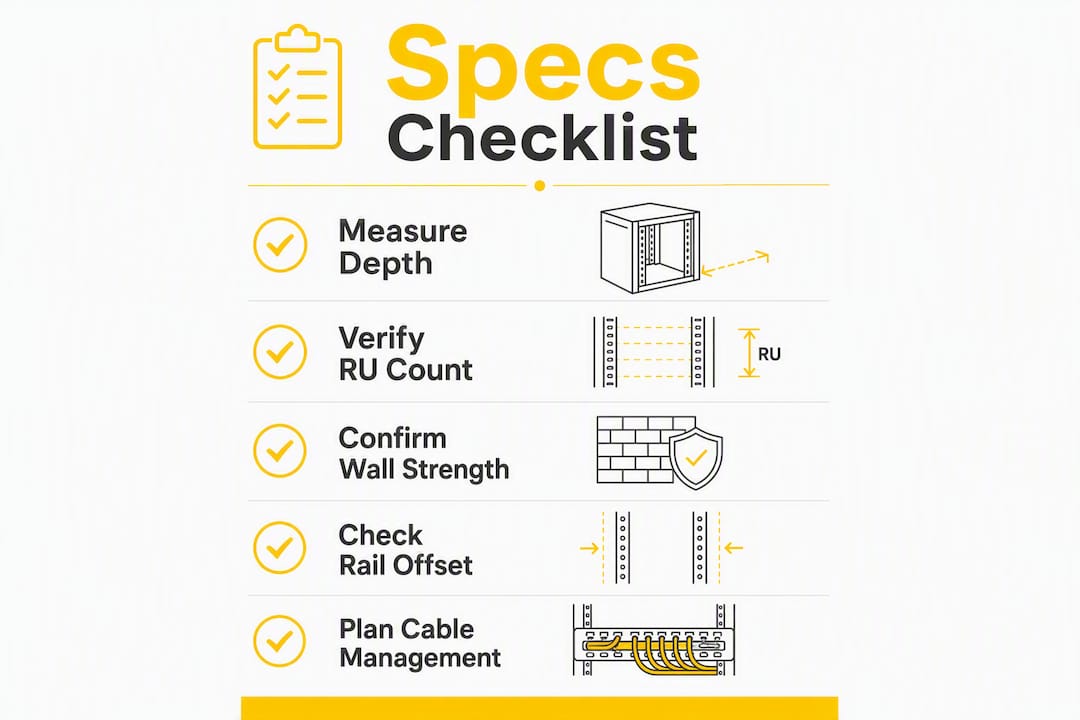 Infographic showing shallow wall cabinet buying checklist steps