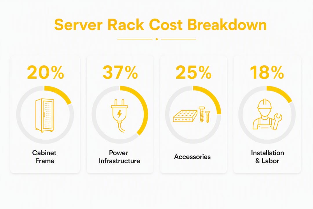 Infographic showing server rack cost breakdown percentages